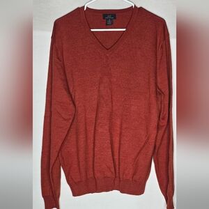Brooks Brothers 346 Sweater Mens M Burnt Orange Merino Wool Blend Knit V-Neck